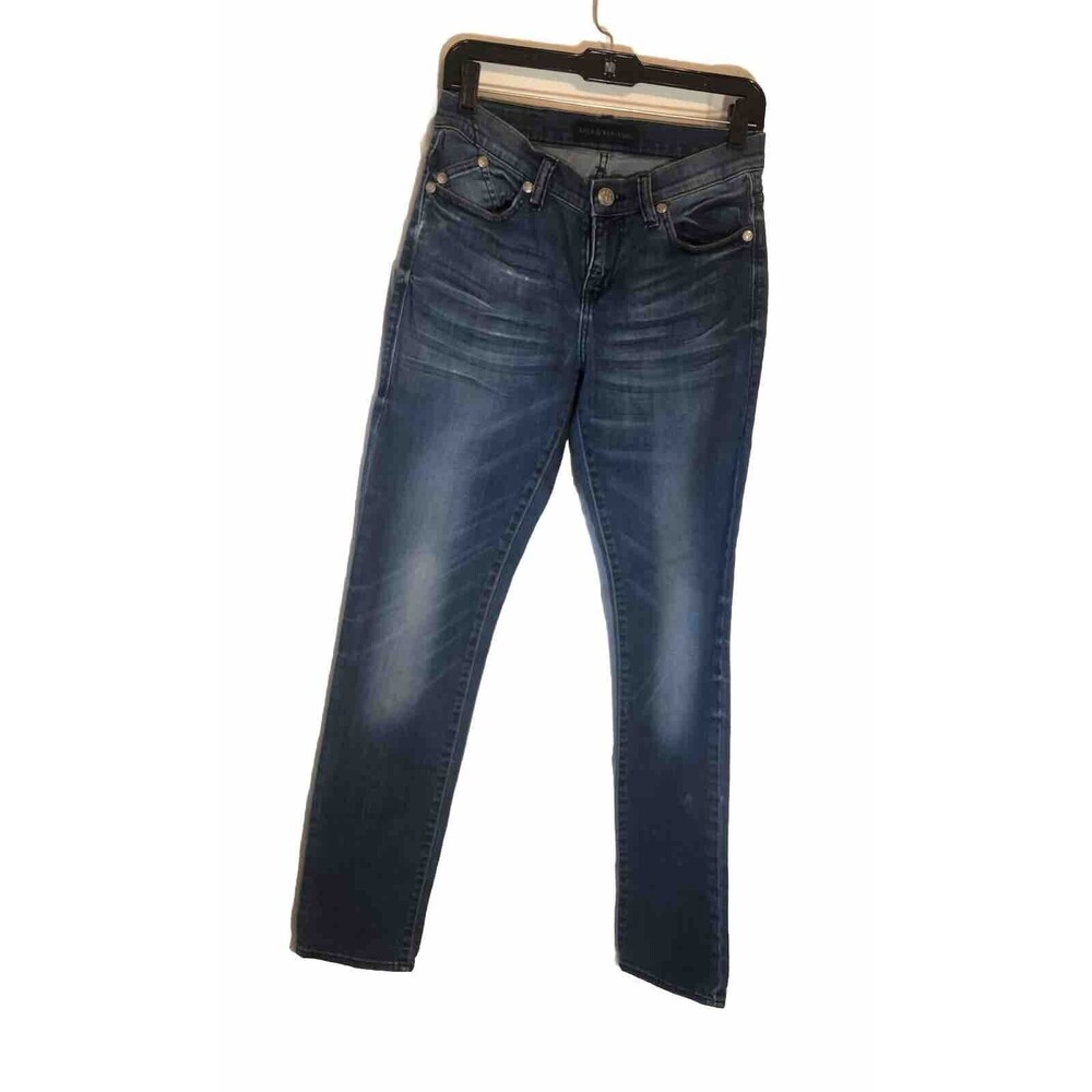 Rock & Republic Women Ralph Button Fly Blue Straight Leg S 6 Medium Wash Jeans